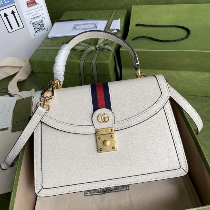 G*u*i ophidia small top handle bag with white leather ‎651055