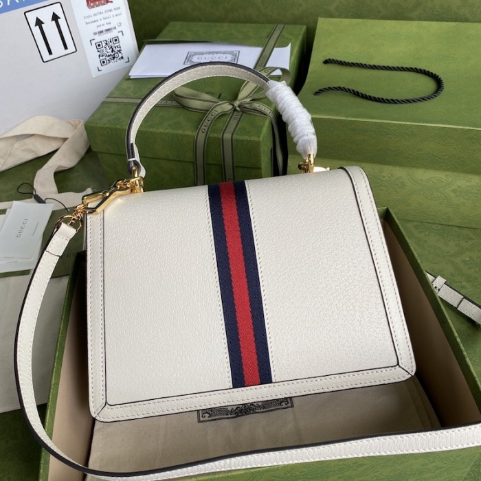 G*u*i ophidia small top handle bag with white leather 651055