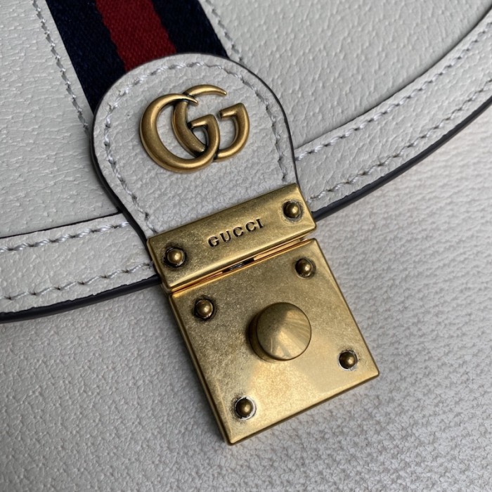 G*u*i ophidia small top handle bag with white leather 651055
