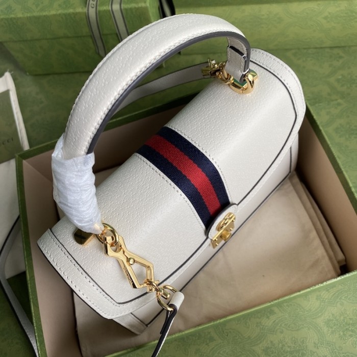 G*u*i ophidia small top handle bag with white leather 651055