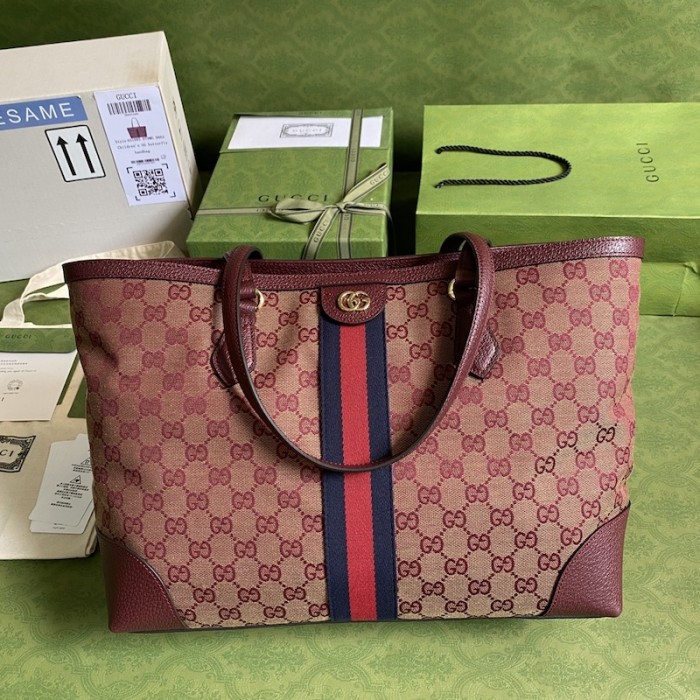 G*u*i ophidia medium tote with web burgundy gg canvas