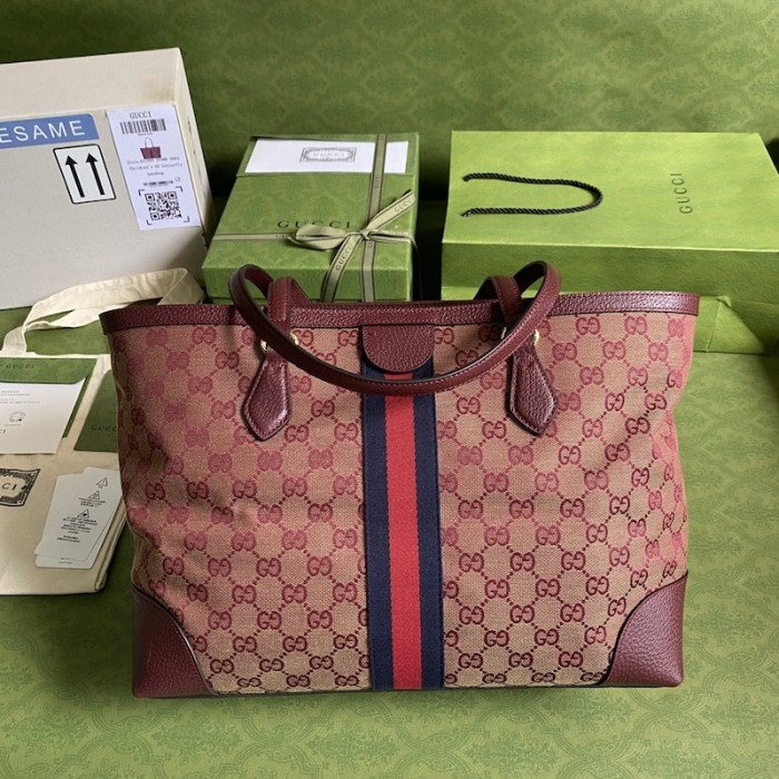 G*u*i ophidia medium tote with web burgundy gg canvas