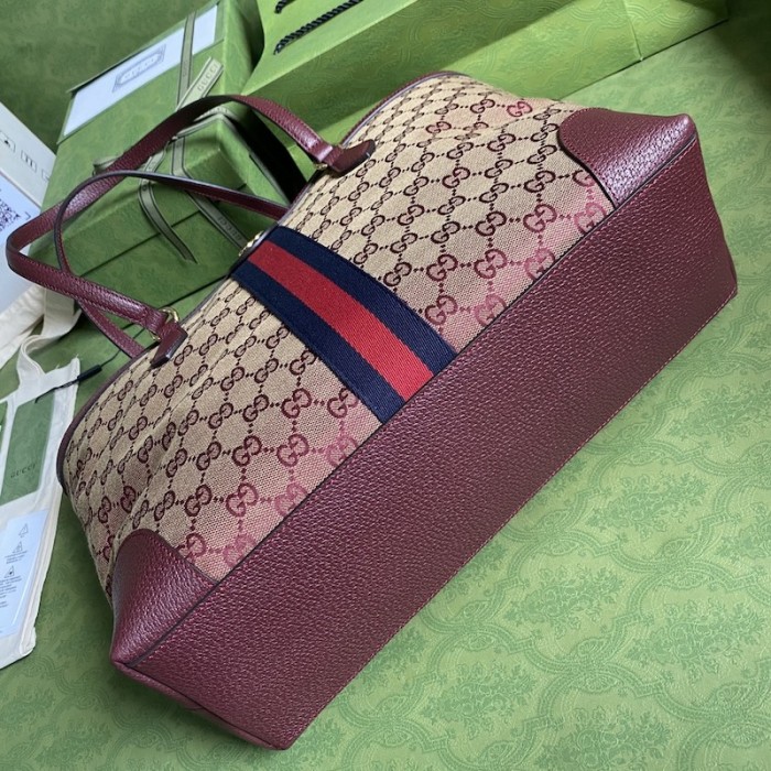G*u*i ophidia medium tote with web burgundy gg canvas