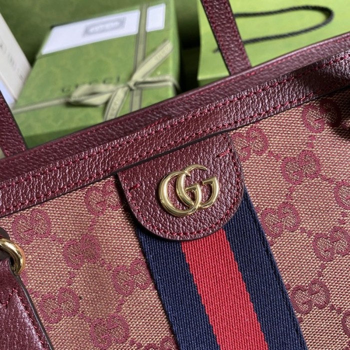 G*u*i ophidia medium tote with web burgundy gg canvas