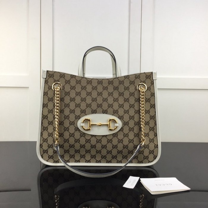 G*u*i 1955 horsebit large tote bag white