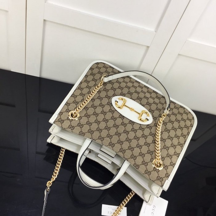 G*u*i 1955 horsebit large tote bag white