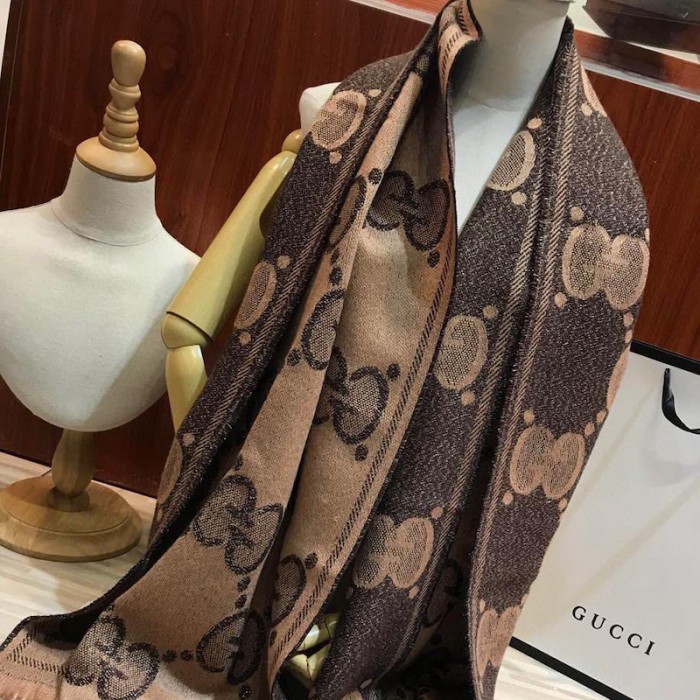 G*u*i jumbo gg jacquard wool silk scarf