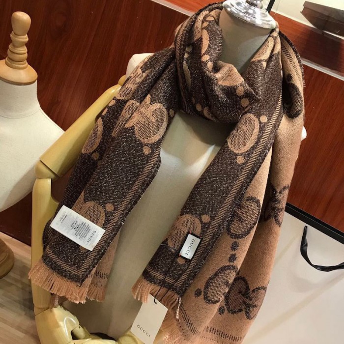 G*u*i jumbo gg jacquard wool silk scarf