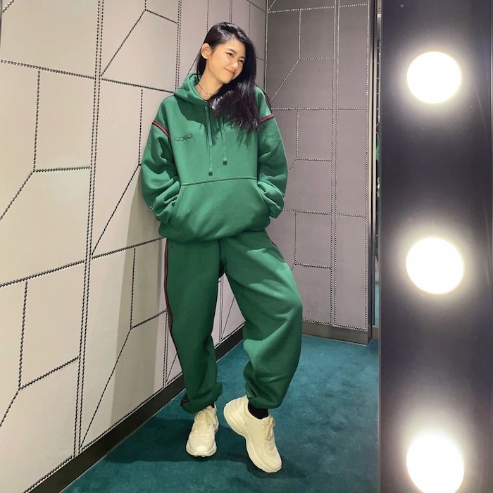 G*u*i cotton jersey hooded sweatshirt tracksuit green 768444
