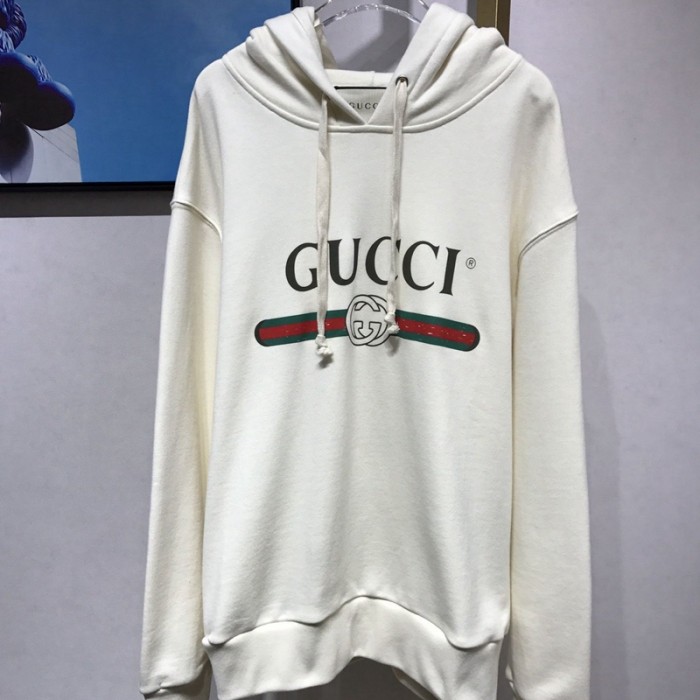 G*u*i oversize hoodie with classic G*u*i logo off white