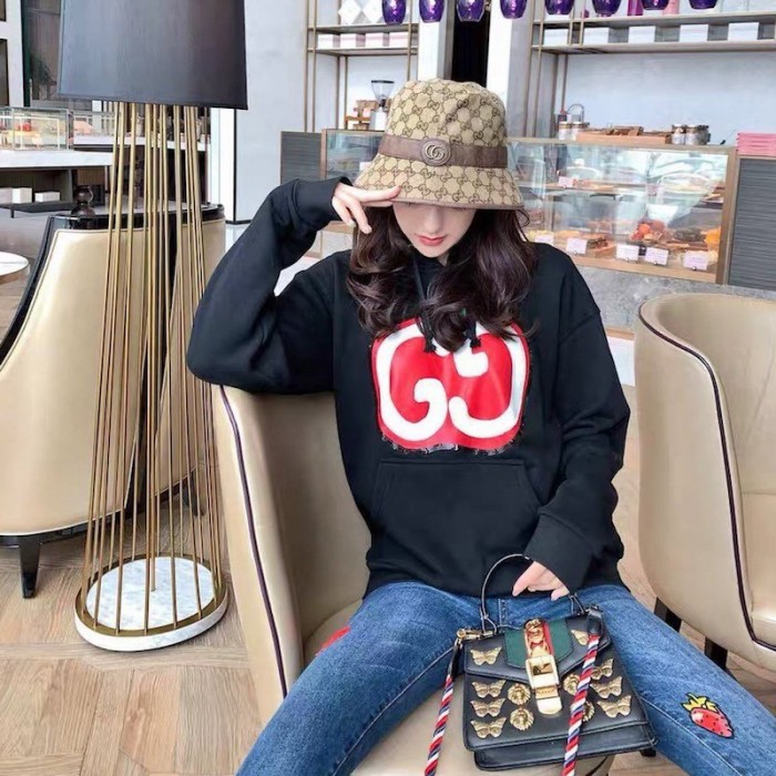 G*u*i hooded sweatshirt with gg apple print black