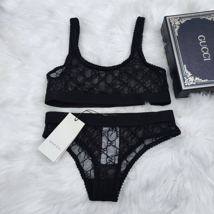 G*u*i bikini split with gg canvas black