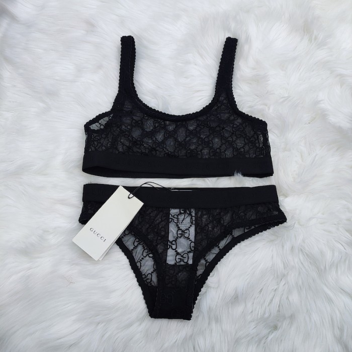 G*u*i bikini split with gg canvas black