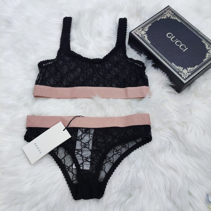G*u*i bikini split with gg canvas black / beige