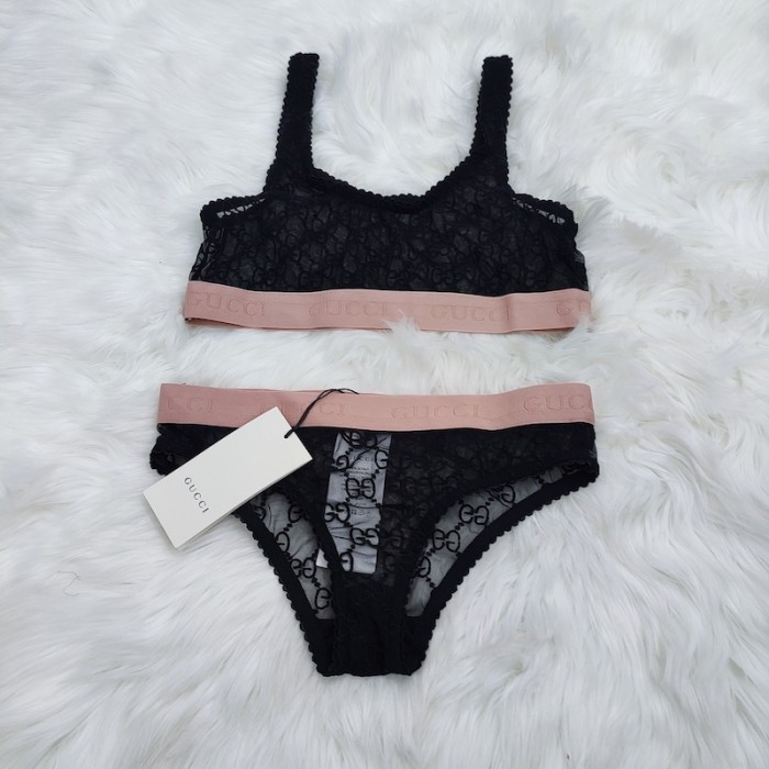 G*u*i bikini split with gg canvas black / beige