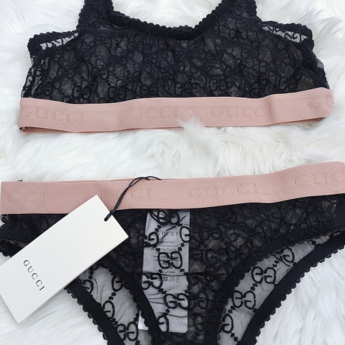 G*u*i bikini split with gg canvas black / beige