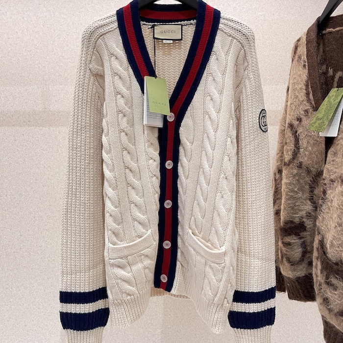 G*u*i cable wool knit cardigan with web ‎763373