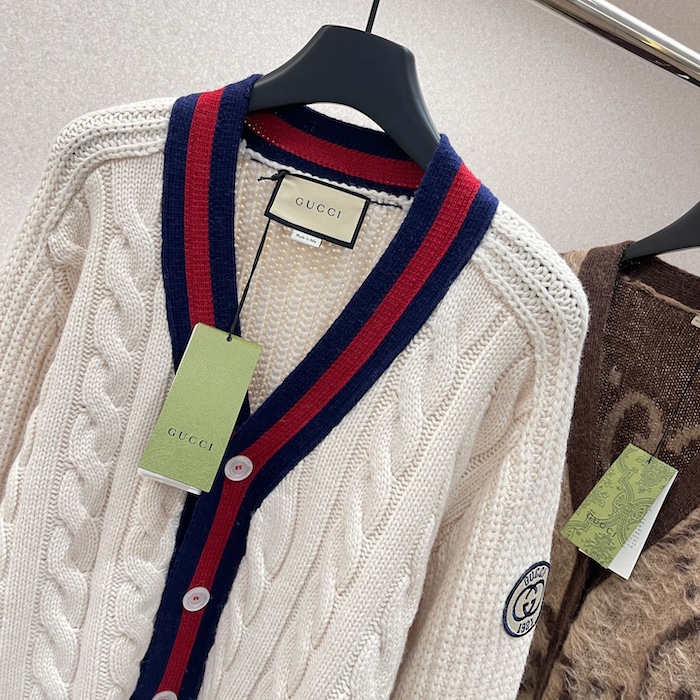 G*u*i cable wool knit cardigan with web 763373