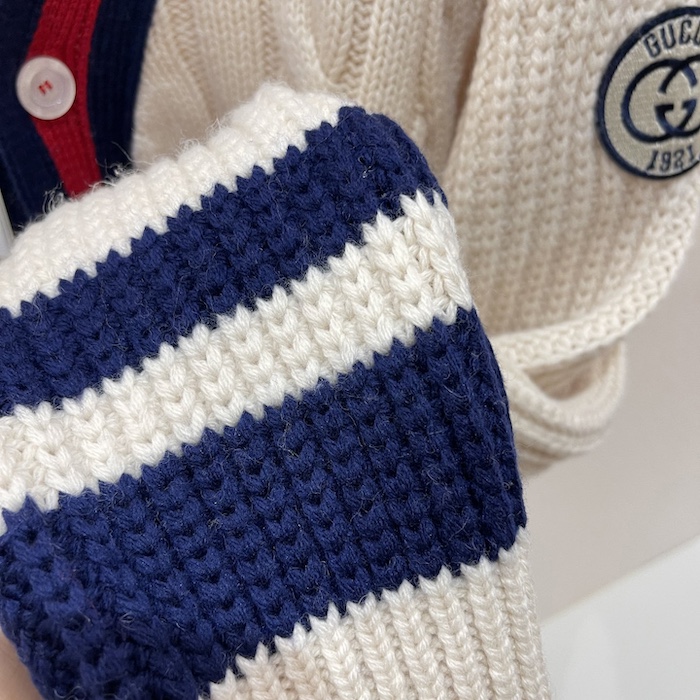 G*u*i cable wool knit cardigan with web 763373