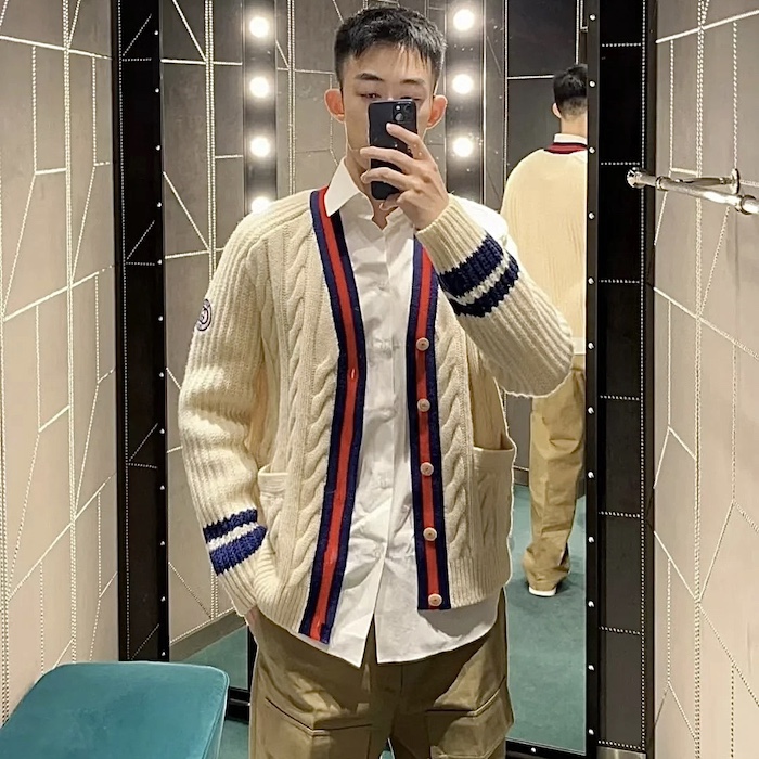G*u*i cable wool knit cardigan with web 763373
