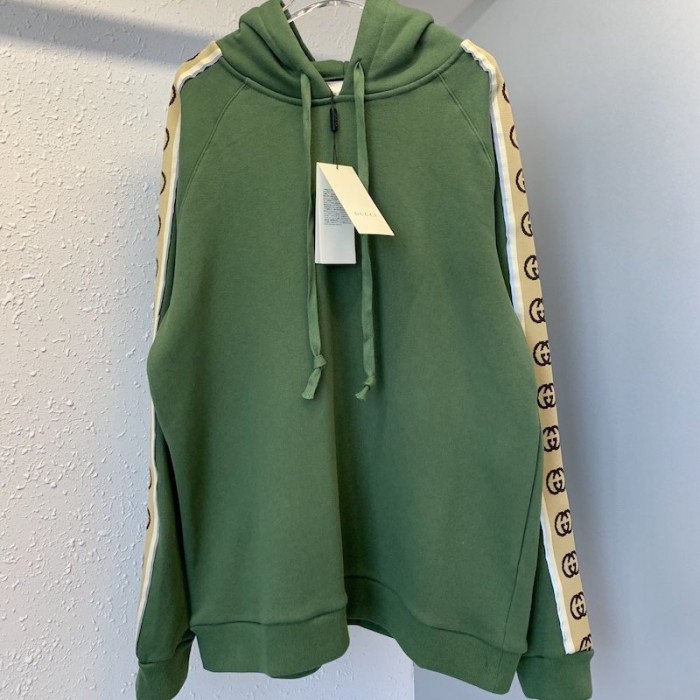 G*u*i cotton jersey hooded sweatshirt green