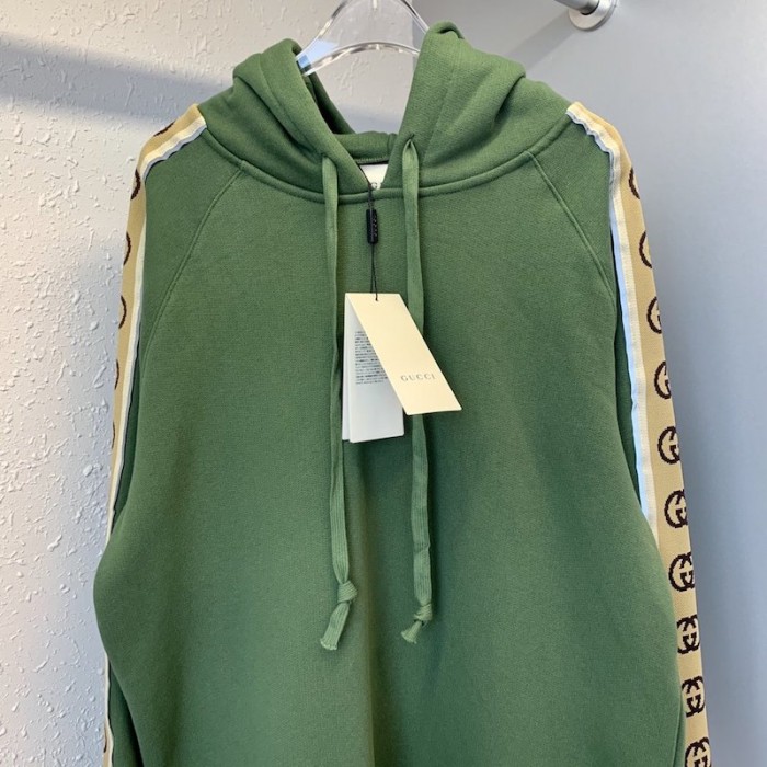 G*u*i cotton jersey hooded sweatshirt green