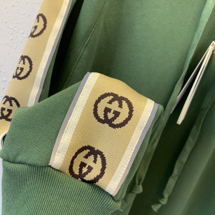 G*u*i cotton jersey hooded sweatshirt green