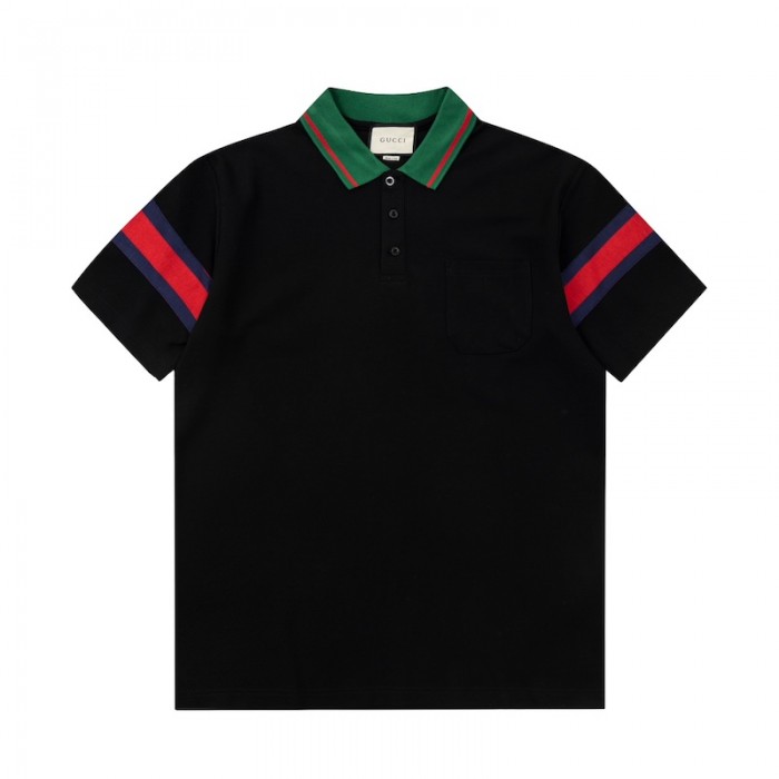 G*u*i cotton jersey polo shirt ‎with web 713997 black