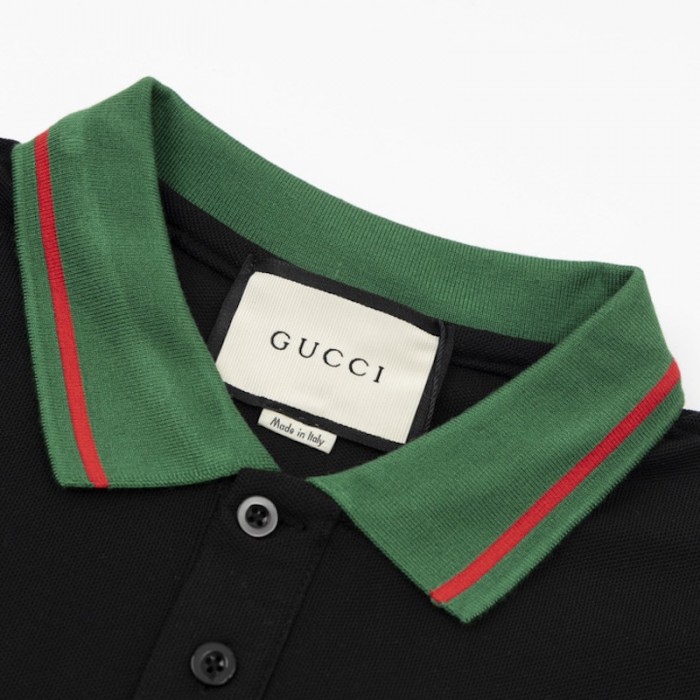 G*u*i cotton jersey polo shirt ‎with web 713997 black