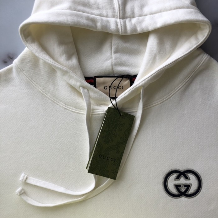 G*u*i cotton jersey hooded sweatshirt 753595 off white