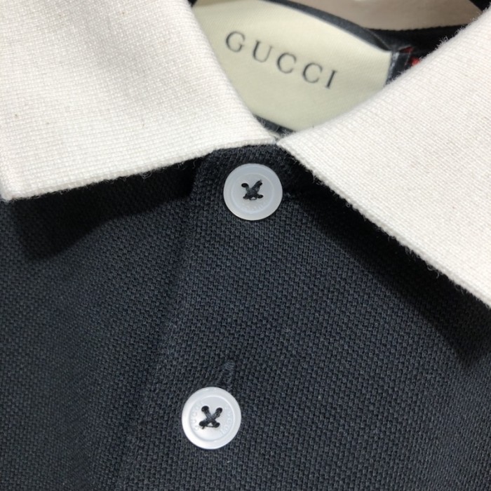 G*u*i cotton polo with interlocking g stripe black