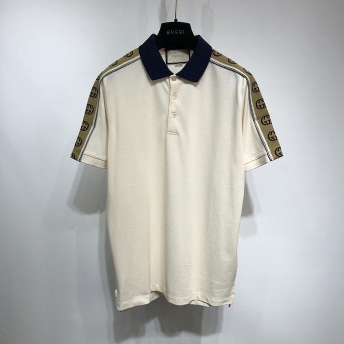 G*u*i cotton polo with interlocking g stripe white