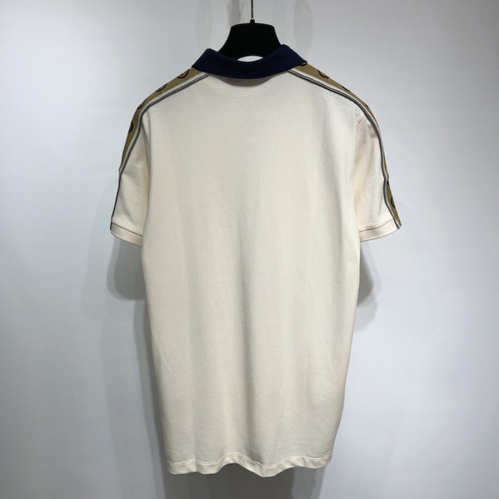 G*u*i cotton polo with interlocking g stripe white
