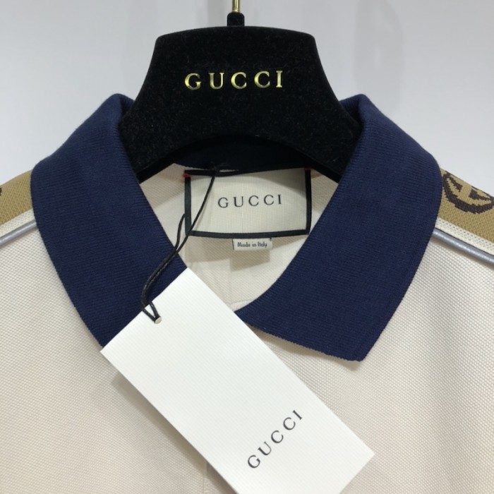 G*u*i cotton polo with interlocking g stripe white
