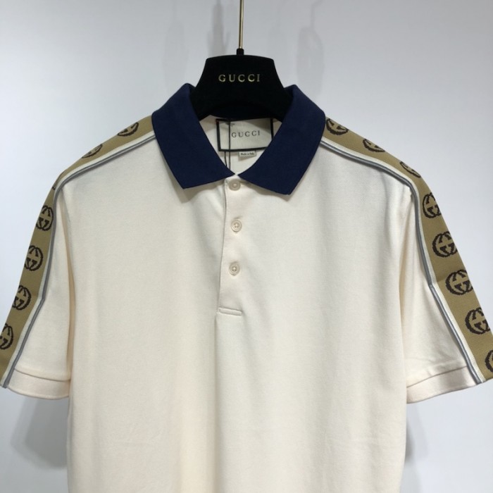 G*u*i cotton polo with interlocking g stripe white