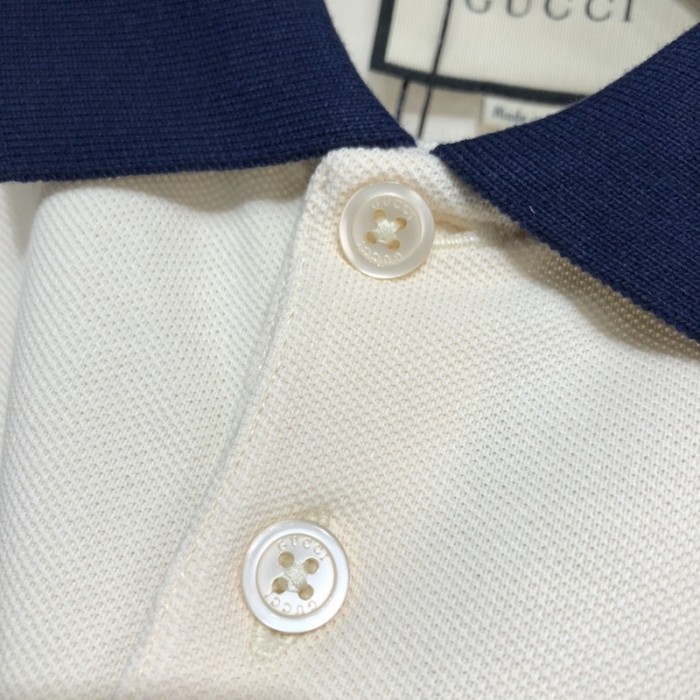 G*u*i cotton polo with interlocking g stripe white