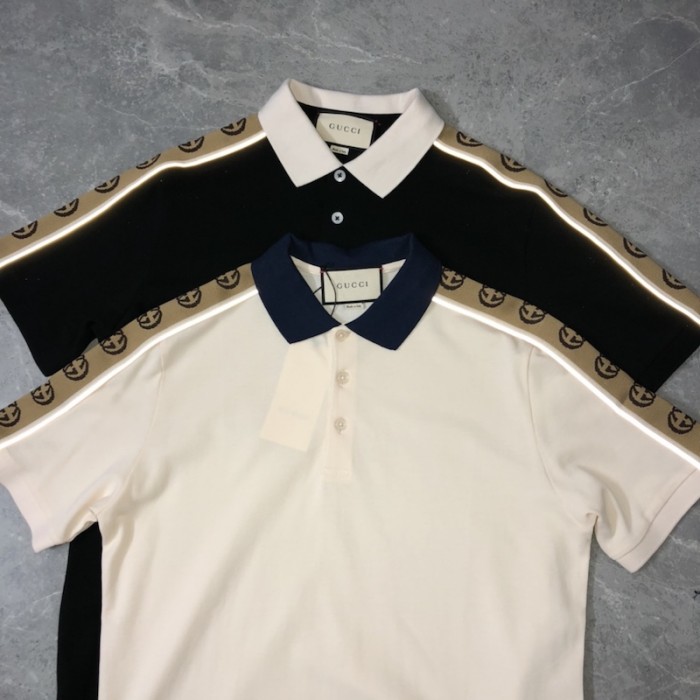 G*u*i cotton polo with interlocking g stripe white