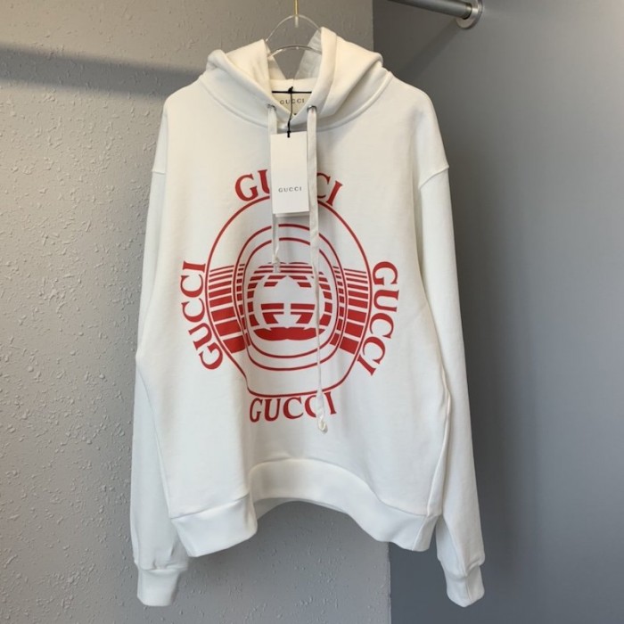 G*u*i disk print oversize sweatshirt hoodie white