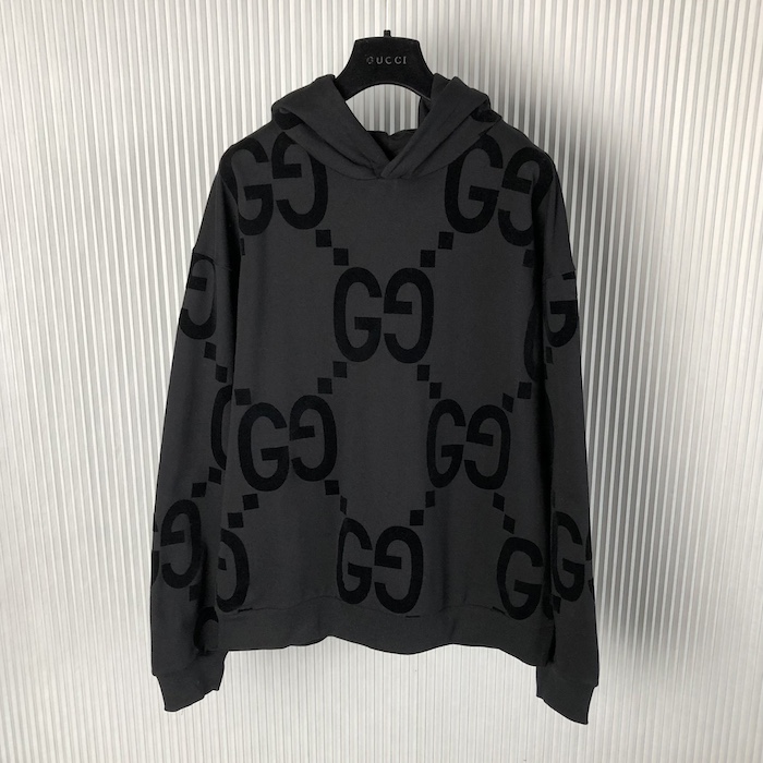 G*u*i gg flocked print cotton fleece sweatshirt black ‎768499