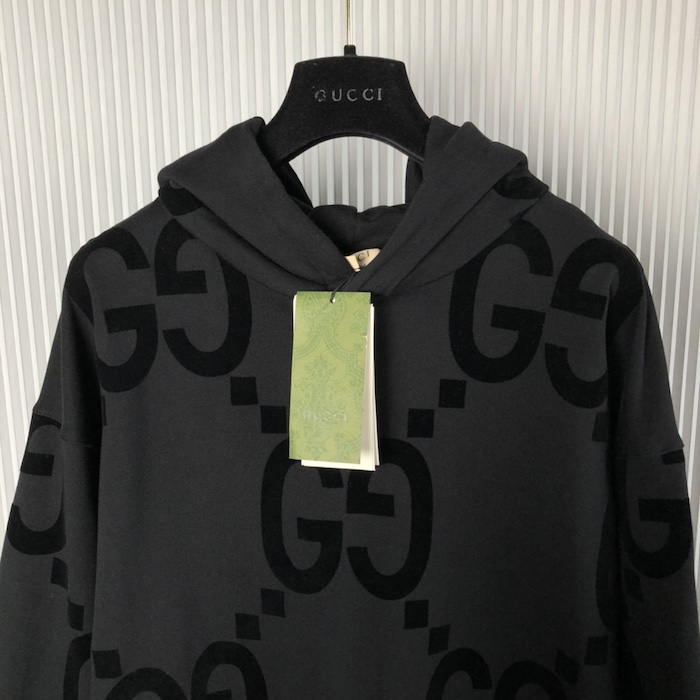G*u*i gg flocked print cotton fleece sweatshirt black 768499
