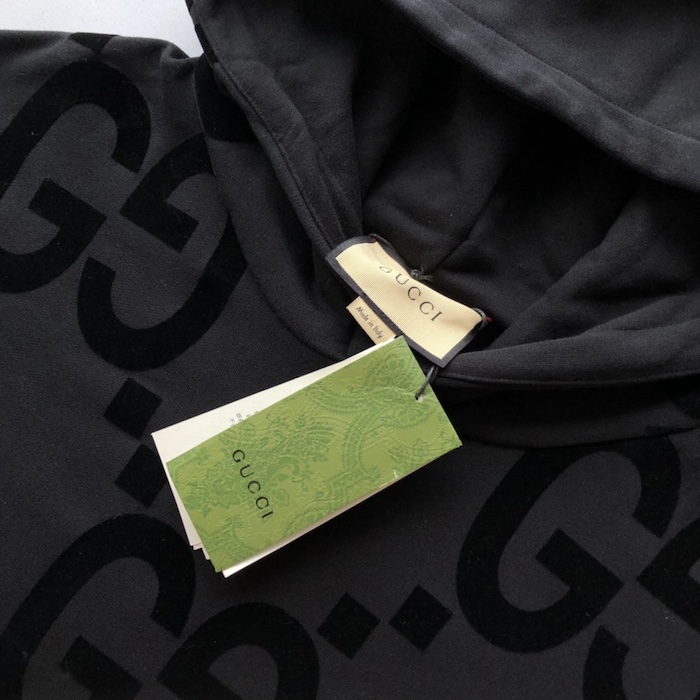 G*u*i gg flocked print cotton fleece sweatshirt black 768499