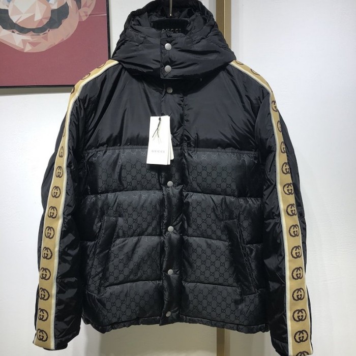 G*u*i gg jacquard nylon padded coat jacket black