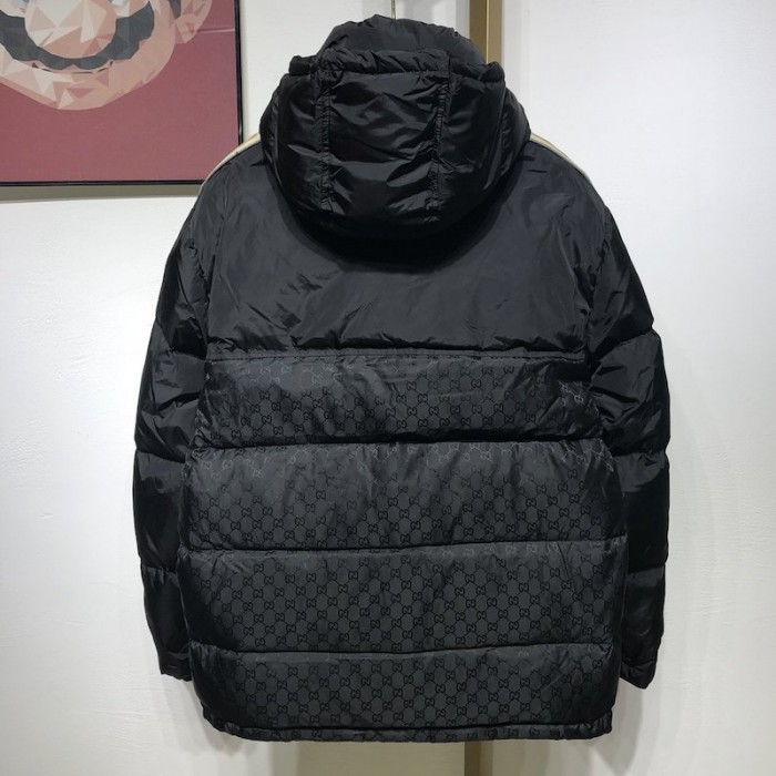 G*u*i gg jacquard nylon padded coat jacket black