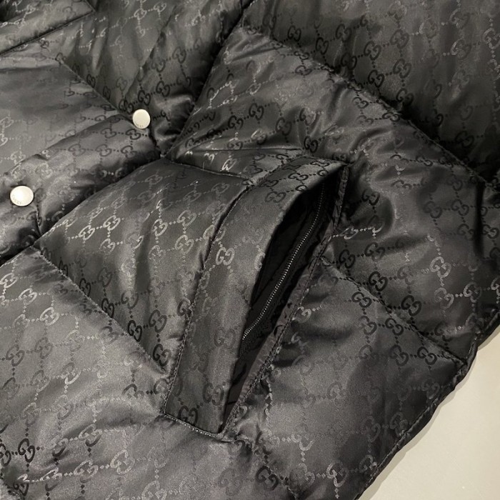 G*u*i gg jacquard nylon padded coat jacket black