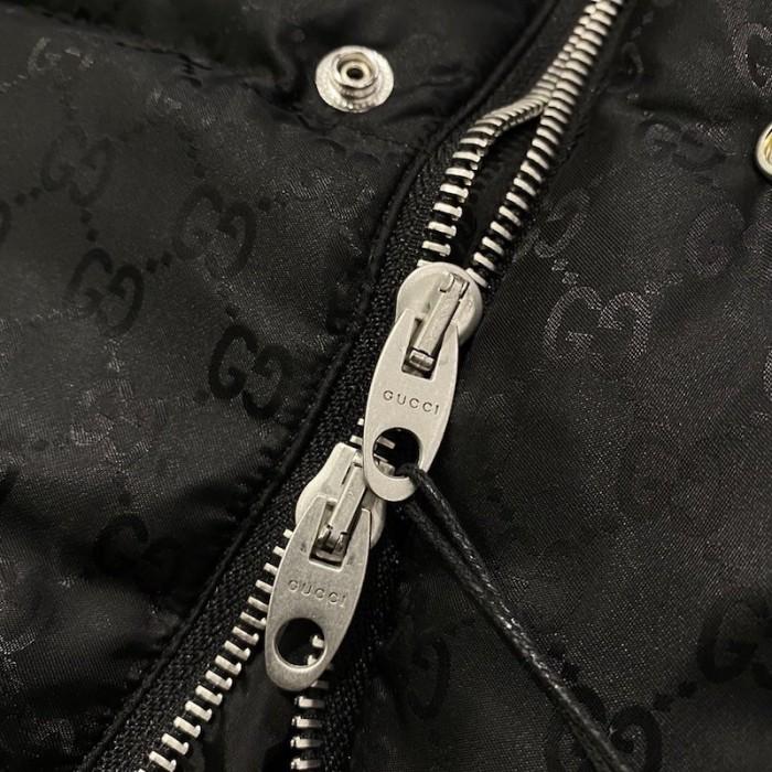 G*u*i gg jacquard nylon padded coat jacket black