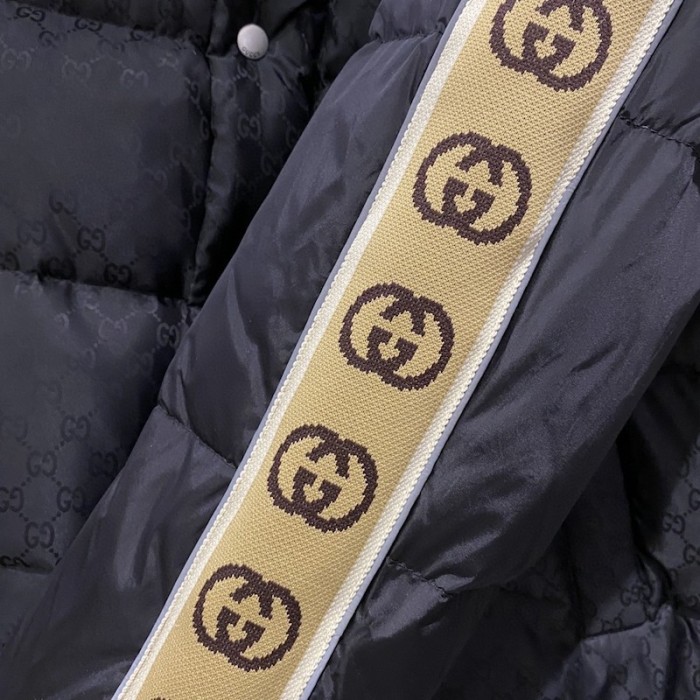 G*u*i gg jacquard nylon padded coat jacket black