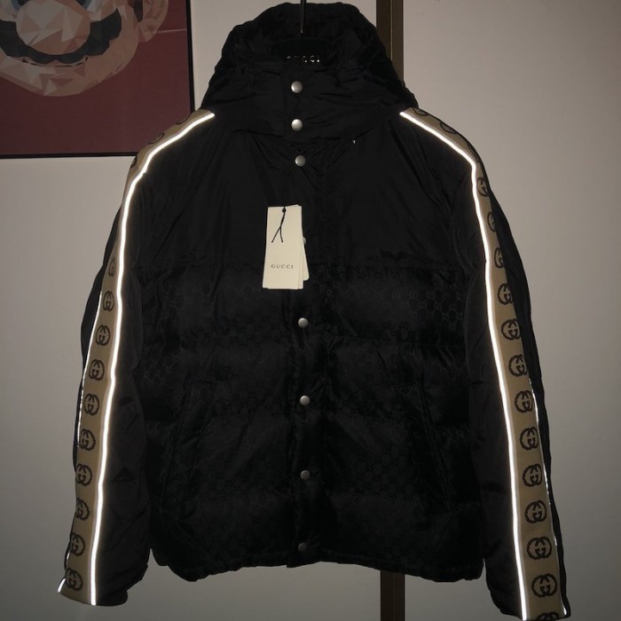 G*u*i gg jacquard nylon padded coat jacket black
