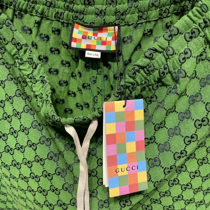 G*u*i gg multicolour canvas shorts green