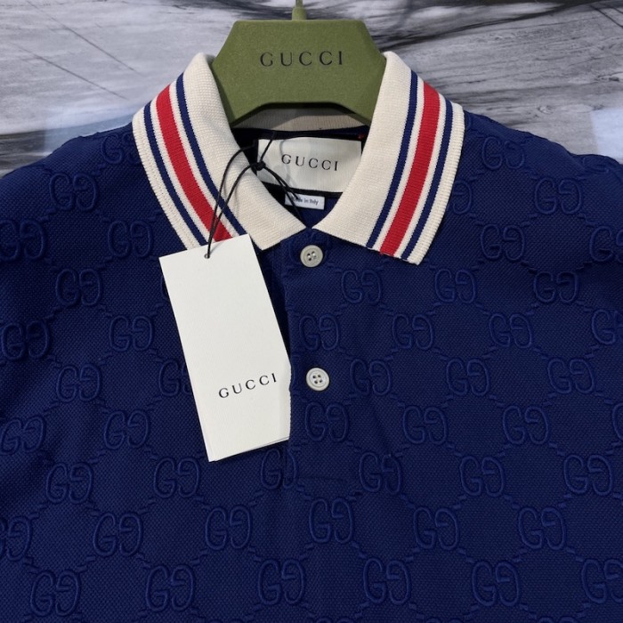 G*u*i gg stretch cotton polo dark blue