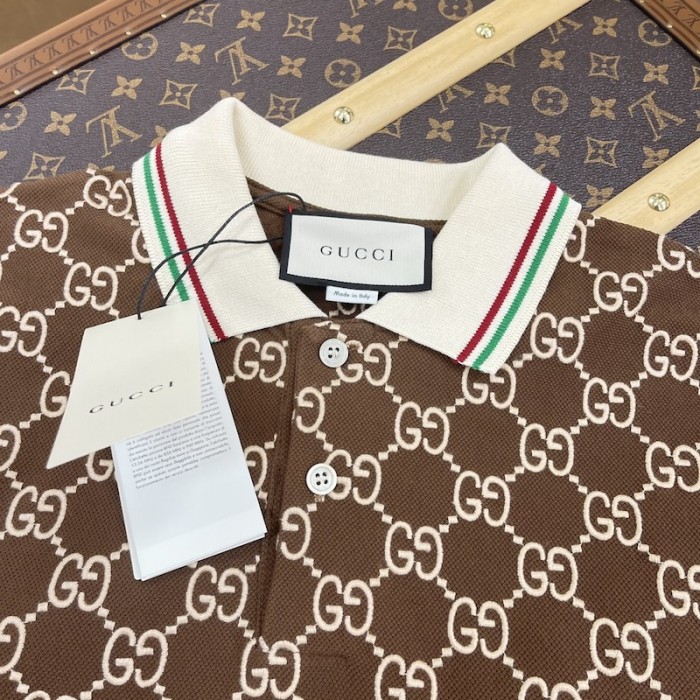 G*u*i gg stretch cotton polo brown